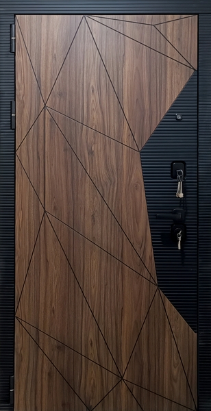 Стильная стальная дверь наборная панель МДФ-шпон в квартиру Стильная стальная дверь наборная панель МДФ-шпон в квартиру